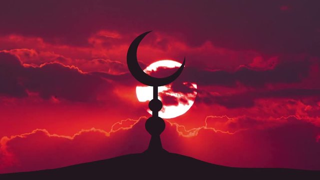 5 in 1! The Islam symbol against the background of the sun. Time lapse