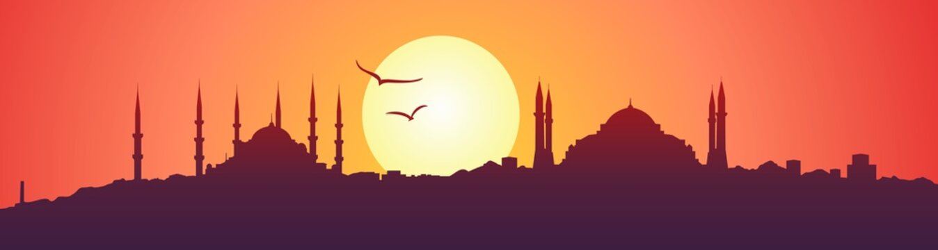 Sultanahmet and Hagia Sophia silhouette, sunset