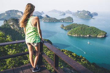 A girl watching a beautiful view of Ang Thong National Park, Thailand