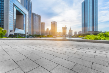 empty cement floor and modern buildings,tianjin china.