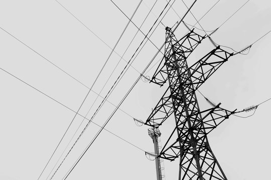 Electric pole on sky background