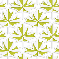 White 3D with colors green maple leaves