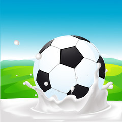 soccer ball in milk splash on natural background - vector illustration