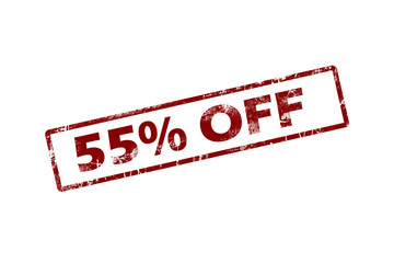 stamp 55 percent off with red text over white background