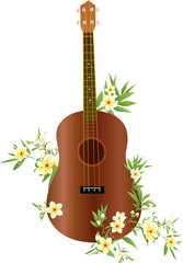 Ukulele guitar with plumeria flowers