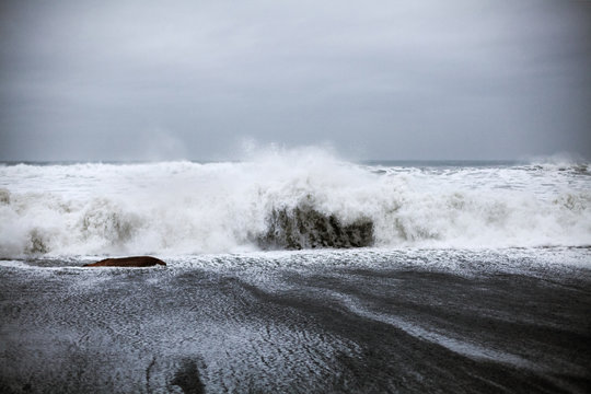 View of waves crashing on beach