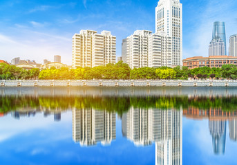 Fototapeta premium modern architecture under blue sky,tianjin china.