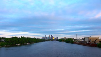 Minneapolis Minnesota over the Mississippi River Time Lapse 4k 100 MBPS