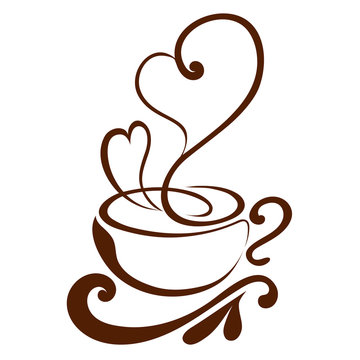 Coffee cup logo, icon, symbol for coffee shop heart cloud