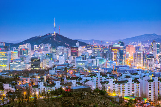 Seoul city skyline at night in South, Korea