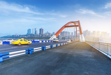 motion blurred traffic on bridge,chongqing china.