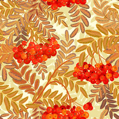 Fototapeta na wymiar Vector seamless pattern. Rowanberries background.