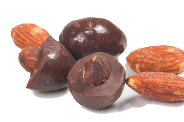 Almond chocolate isolated on white background