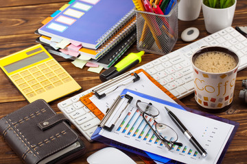 Fototapeta premium Business Objects office expanded in composition on a table