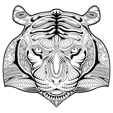 Hand drawn tiger face illustration coloring page