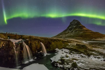 Crédence de cuisine en verre imprimé Kirkjufell Northern Lights Aurora  Iceland