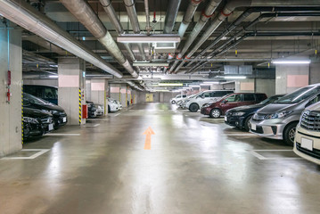 Parking garage underground - obrazy, fototapety, plakaty