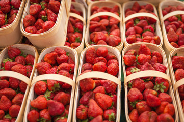 ripe strawberries in a basket on markets