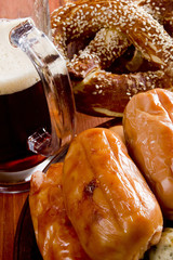 Veal sausage, Pretzels and Beer