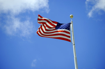 low angle view of waving USA flag