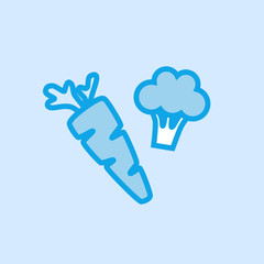 Carrot Broccoli Vegetable Vector Icon Simple Blue