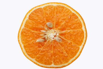 slice of orange fruit isolated on white background.