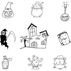 Magic set halloween in doodle