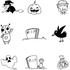 Halloween on whiite backgrounds in doodle