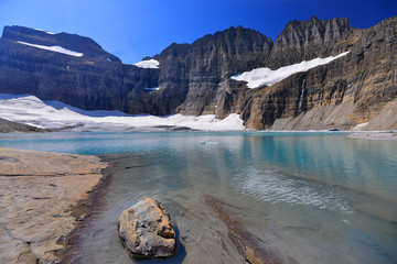 Grinnell Glacier clear blue sky, Glacier National Park, Montana