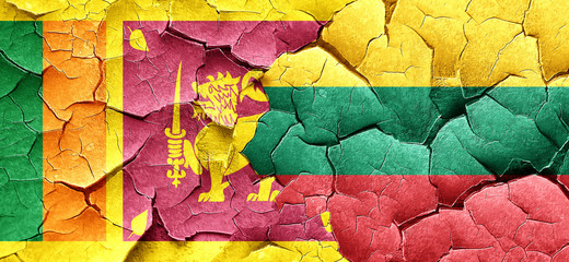 Sri lanka flag with Lithuania flag on a grunge cracked wall