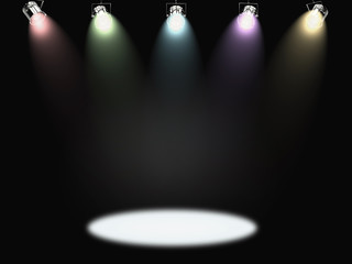 blank stage with shining spotlights