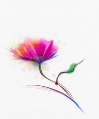 Fototapeta premium Watercolor painting poppy flower. Isolated flower on white background. Pink and red poppy flower painting. Hand painted watercolor floral, flower background.