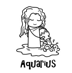 Aquarius Zodiac, a hand drawn vector cartoon doodle illustration of Aquarius zodiac, The Water Bearer.