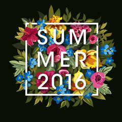 Floral Summer Graphic Design with Colorful Flowers