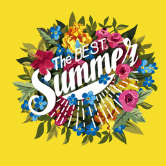 Floral Summer Graphic Design with Colorful Flowers