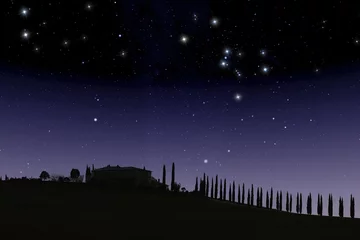 Rolgordijnen Tuscan farm under starry sky © CLAUDIO