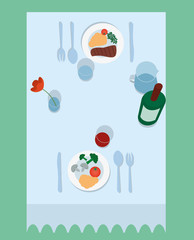 Vector illustration of flat table for two top view