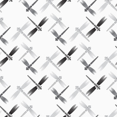 dragonfly grey on white seamless pattern - obrazy, fototapety, plakaty