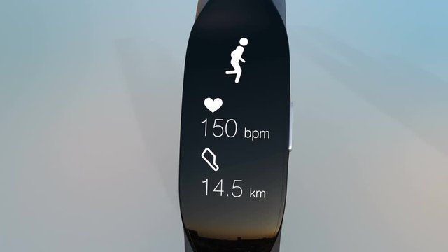 Demonstration of smart band's Interface. 3D rendering animation.