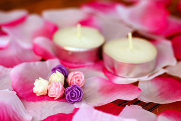 Obraz na płótnie Canvas Pink petals and earrings