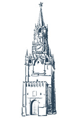 Spasskaya Tower sketch on white BG