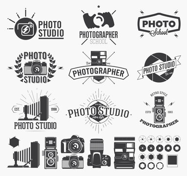 Photography and photo studio logo, Classic camera Labels