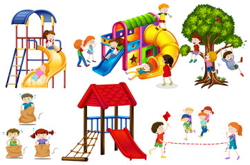 Kids playing games and playing slides