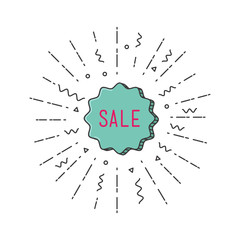 Sale shining banner, colorful background in flat style