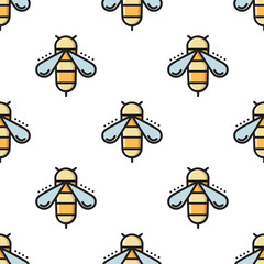 Thin line bee seamless pattern. Vector illustration
