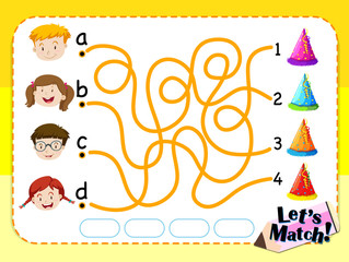 Obraz premium Game template with matching kids and hats