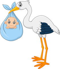 Naklejka premium Cartoon stork carrying baby