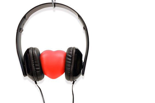 The concept headphones with love isolated on white background with clipping path.
