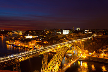 Fototapeta na wymiar Bridge of Luis I at night over Douro river , Porto, Portugal