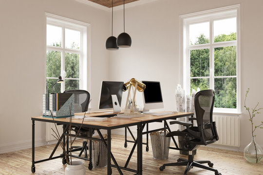 Cozy Empty Home Office With Hardwood Floor